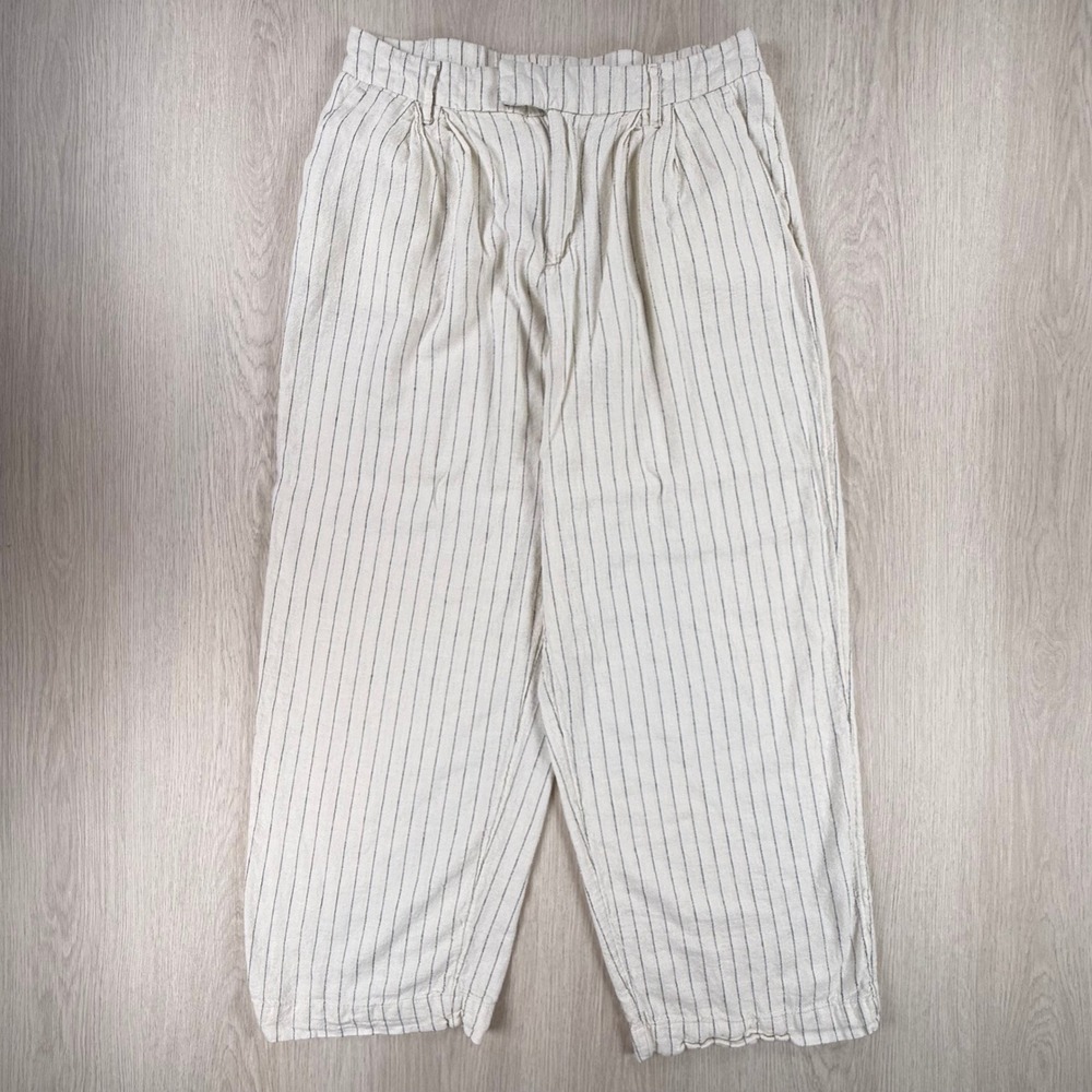 Pants A New Day Womens 10 Cream Striped Linen Blend Pleated Wide Leg Trousers